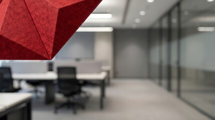 Red Geometric Acoustic Panel in Modern Office