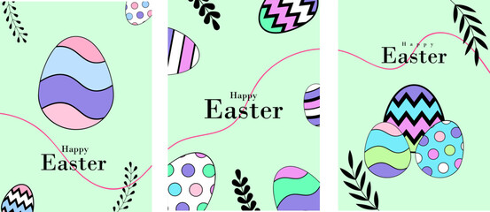 Happy Easter Day Posters Bundle Spring Holiday Greeting Set