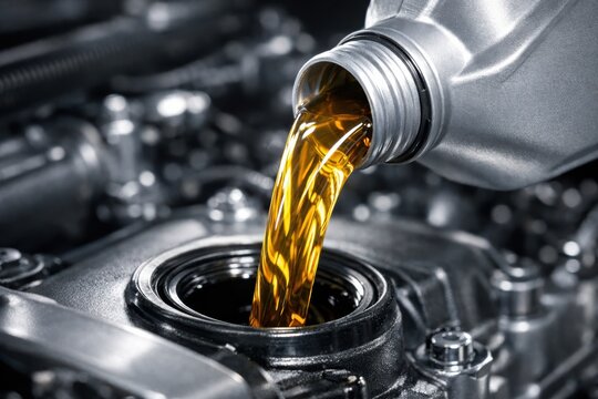 Lubricant Infusion: A close-up shot captures the precise act of pouring fresh lubricant into the engine, a moment crucial for maintaining optimal function and longevity.