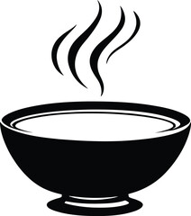 A steaming hot bowl of food in silhouette against a white background