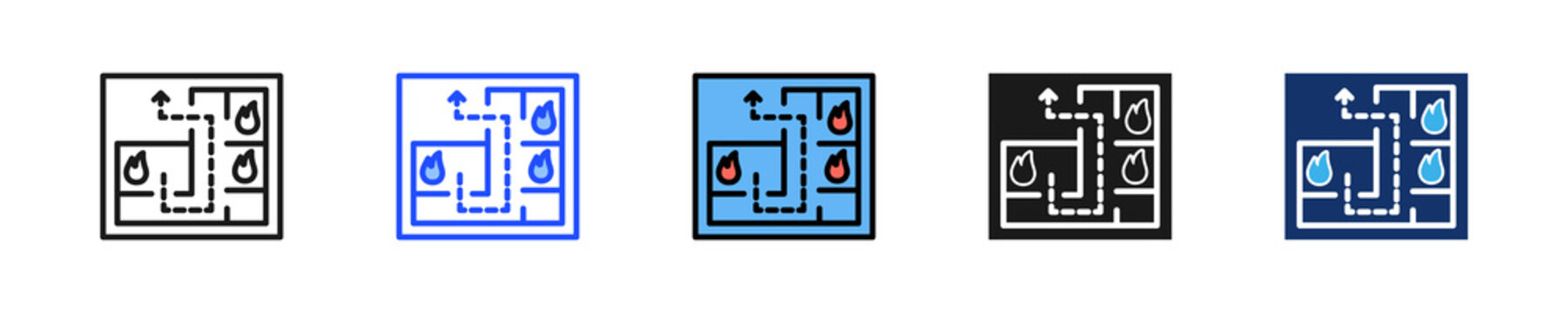 Emergency Exit Map Icon Collection With Multiple Styles