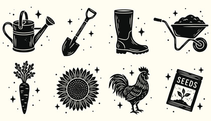 Rustic Agriculture and Planting Black Vector Collection © 777SKYLABS