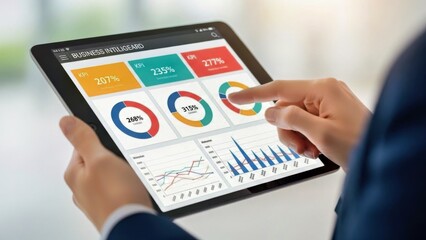 Professional Man Analyzing Business Financial Data and Charts on Tablet Computer