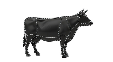 Black Cow Diagram with Cut Lines
