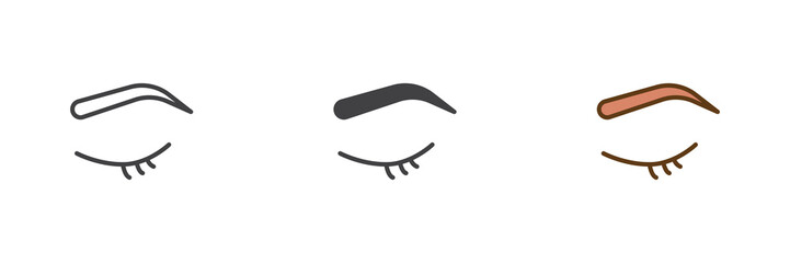 Fototapeta premium Eyebrows makeup icon set with line, solid and filled outline colorful style. Eyebrow icon vector sign and symbol for beauty styling and makeup icon use.