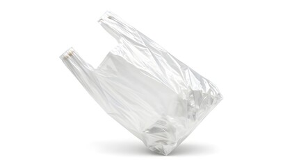 Obraz premium Transparent crumpled plastic shopping, grocery bag in flying isolated on white, clipping path