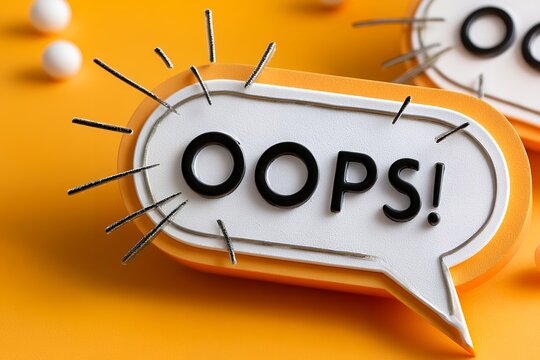 Colorful comic-style speech bubble with oops message on orange background
