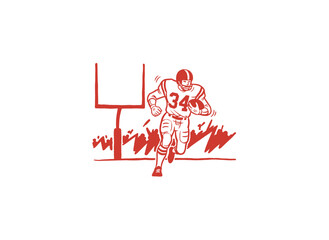 American football champion league artwork. Vintage sport graphic print design for t shirt. Player running touchdown graphic. Football artwork for appa