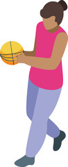 Naklejka premium Young woman basketball player is dribbling while walking with a basketball in her hands