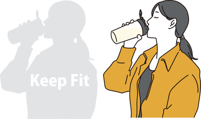 プロテインを飲む女性の横顔イラスト素材