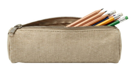 Open canvas pencil case filled with wooden pencils © BTG