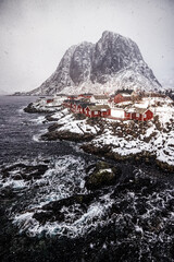 mountain landscape in the snow storm