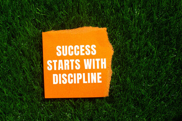 Fototapeta premium Success starts with discipline message written on ripped torn paper background. Conceptual Success starts with discipline symbol. Copy space.