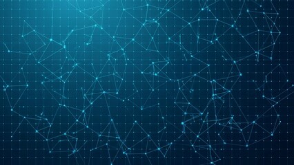 Obraz premium Digital network connections on a dark blue background with grid lines and nodes
