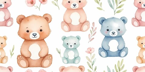 Fototapeta premium Cute Bear Seamless Pattern for Kids, Nursery, Fabric and Wallpaper Design