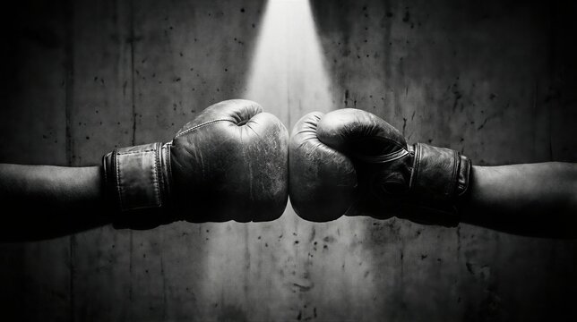 Man hands with boxing gloves touching, concept for sport competition and challenge. Fight sport with powerful impact for strength and training.