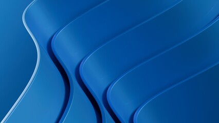 Abstract wavy curved 3d render. Blue soft layers of plastic with lines, folds, ruffles. Modern wallpaper, texture pattern. 3D Illustration