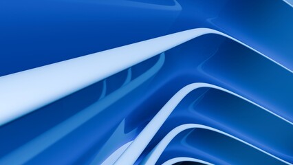 Abstract wavy curved 3d render. Blue soft layers of plastic with lines, folds, ruffles. Modern wallpaper, texture pattern. 3D Illustration