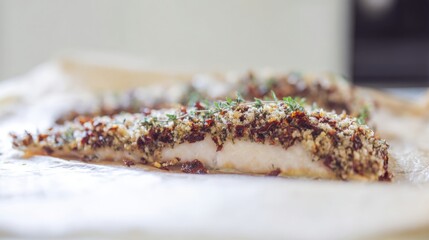 Baked Trout Fillet with Sun-Dried Tomato Crust and Herbs. Generative AI