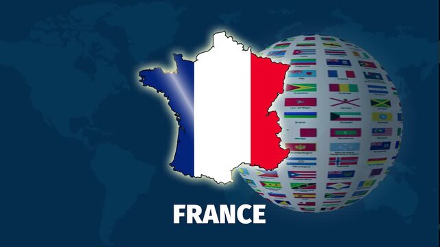 France map on rotating Earth with 4k animation, Motion graphic background