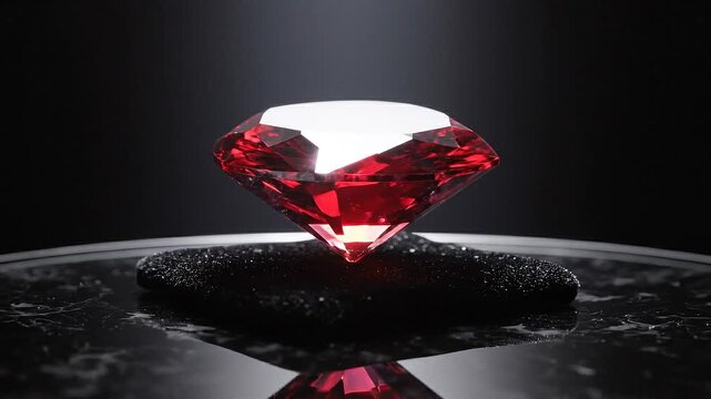 Red Ruby Diamond Resting on Luxury Black Velvet Cushion