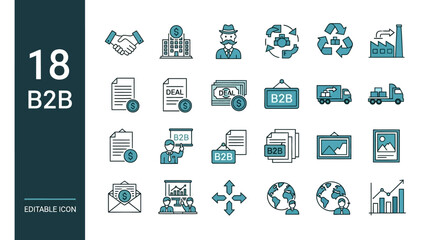Fototapeta premium Collection of business-to-business icons and graphics displayed on a clean white background in a grid layout, showcasing premium file elements.
