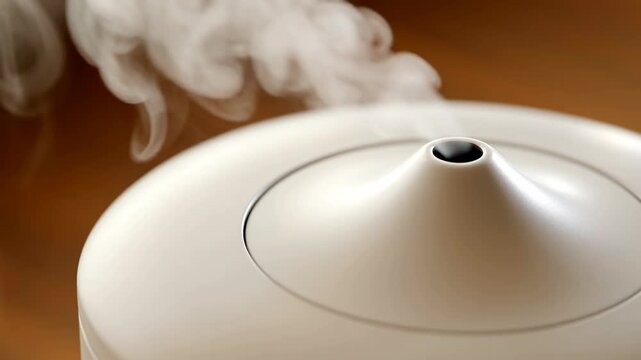 Experience ultimate wellness with white aroma diffuser and air humidifier releasing relaxing steam for your perfect home spa, promoting healing and calm atmosphere