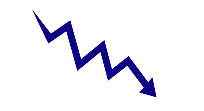 Blue downward trend arrow indicating financial loss, economic decline, and market recession.