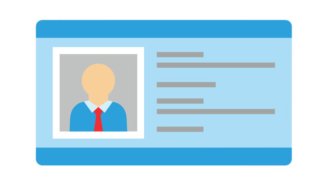 Blank identity card template with a placeholder for a portrait, text lines, and a blue border representing a driver's license or employee ID.