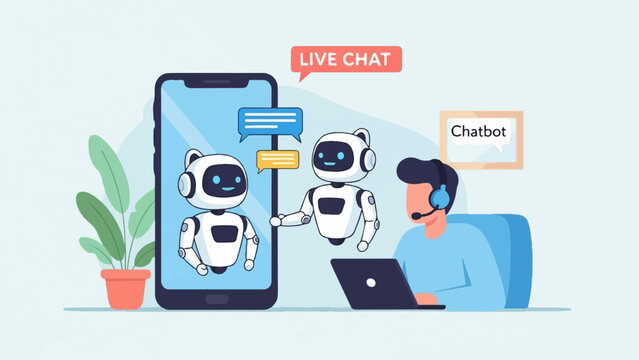 Customer service chatbot interaction with human agent and mobile phone
