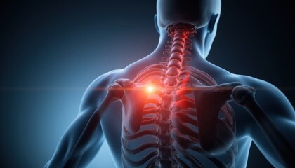 Human Anatomy Illustration of Spine and Shoulder with Highlighted Area