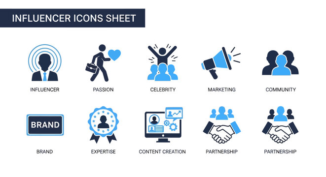 Influencer marketing concept with icons representing brand partnership and community engagement on a digital platform