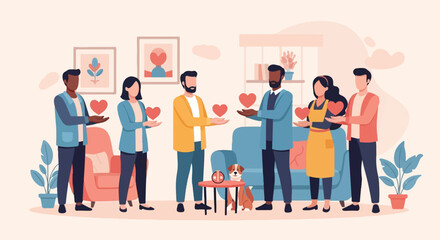 Obraz premium Diverse group shares hearts, symbolizing love and connection indoors