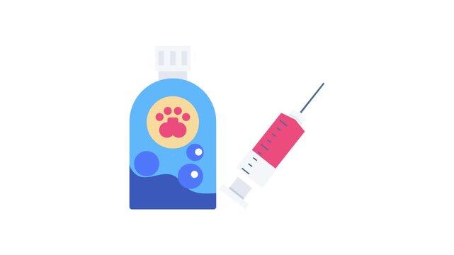 A bottle of dog medicine next to a syringe, ready for administering medication to a pet.