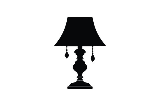 Elegant black silhouette of a classic table lamp with decorative shade and hanging crystal accents