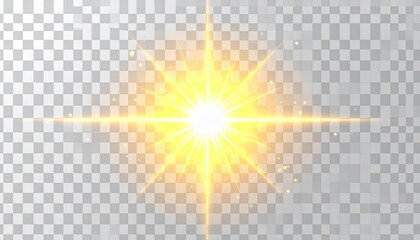 Glowing starburst with yellow-orange light streaks and radiant core on transparent background