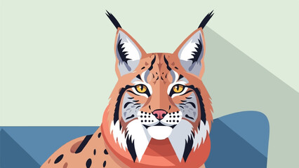 Fototapeta premium Flat design illustration of a lynx with orange fur and yellow eyes