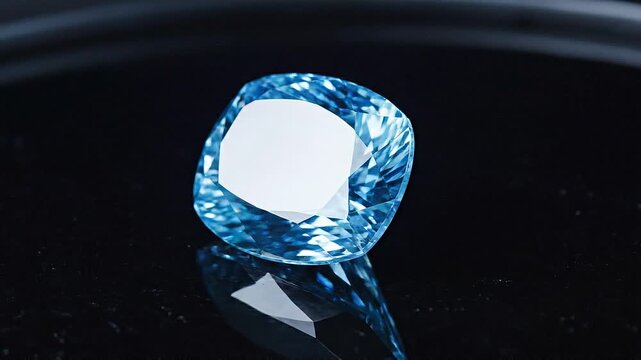 Top View of a Cushion Cut Sky Blue Aquamarine Gemstone