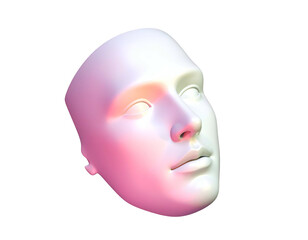 Isolated sculpted human face in white with pink and yellow gradients