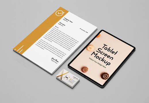 Stationery Mockup with Tablet for Autumn Branding