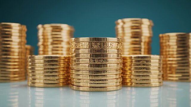 Stacks of shiny gold coins
