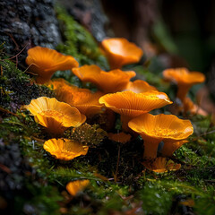 Vibrant Fungi Growing on Mossy Forest Floor Macro