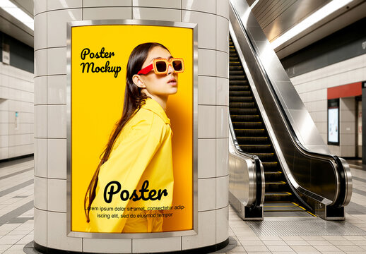 Subway Poster Mockup on Station Column