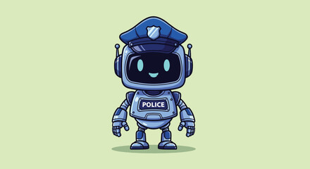 Fototapeta premium Cute police robot standing with a friendly expression.