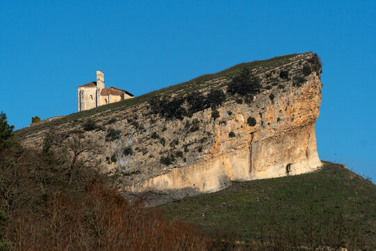 Romanesque church of San Pantaleon de Losa in the Merindades area of Burgos province. Castilla y Leon. Spain.