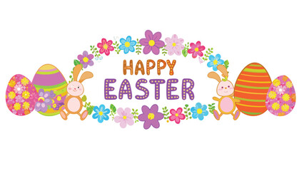 Fototapeta premium Easter eggs and flowers Happy Easter vector banner