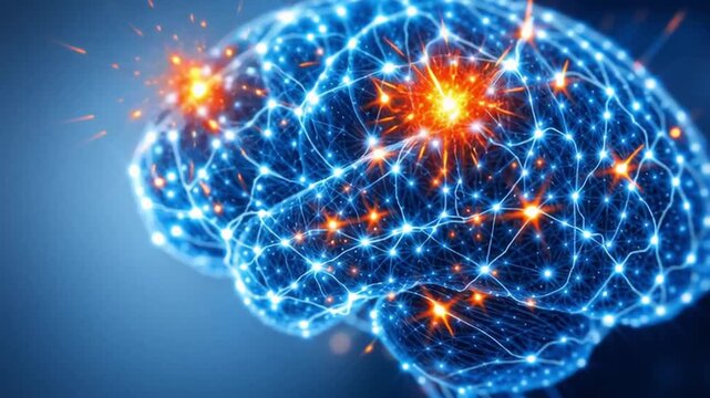 Neuroscience brain network sleep pattern stress signal mental health concept glowing synapse technology background energy connection electric circuit neuron pathway cognitive science vibrant blue