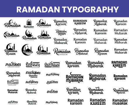 Ramadan typography collection with various arabic and english greetings for festive occasions