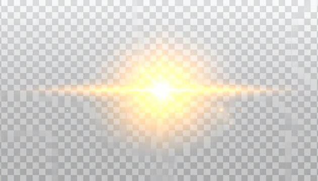 Radiant yellow light burst with glowing halo and central flare on transparent background
