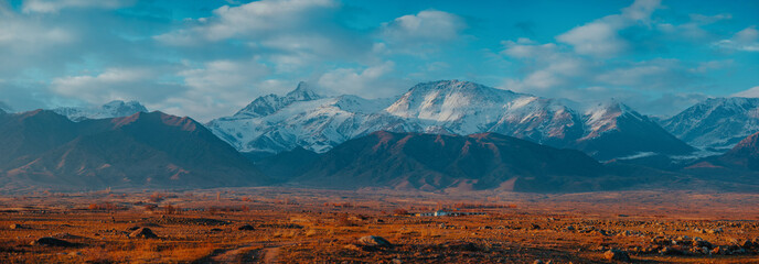 Panoramic view of mountains in Kyrgyzstan